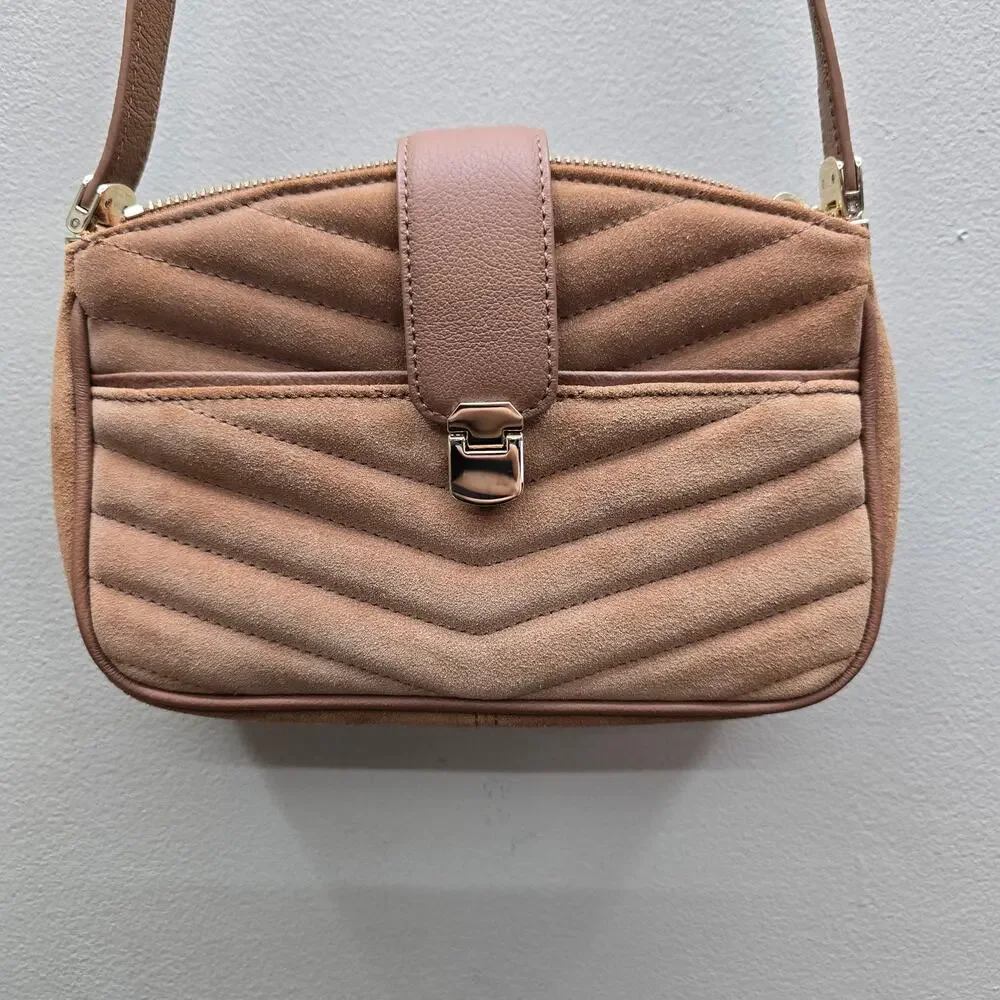 Talbots Quilted Genuine Suede Leather Shoulder Bag Brown Small Everyday Bag FLAW